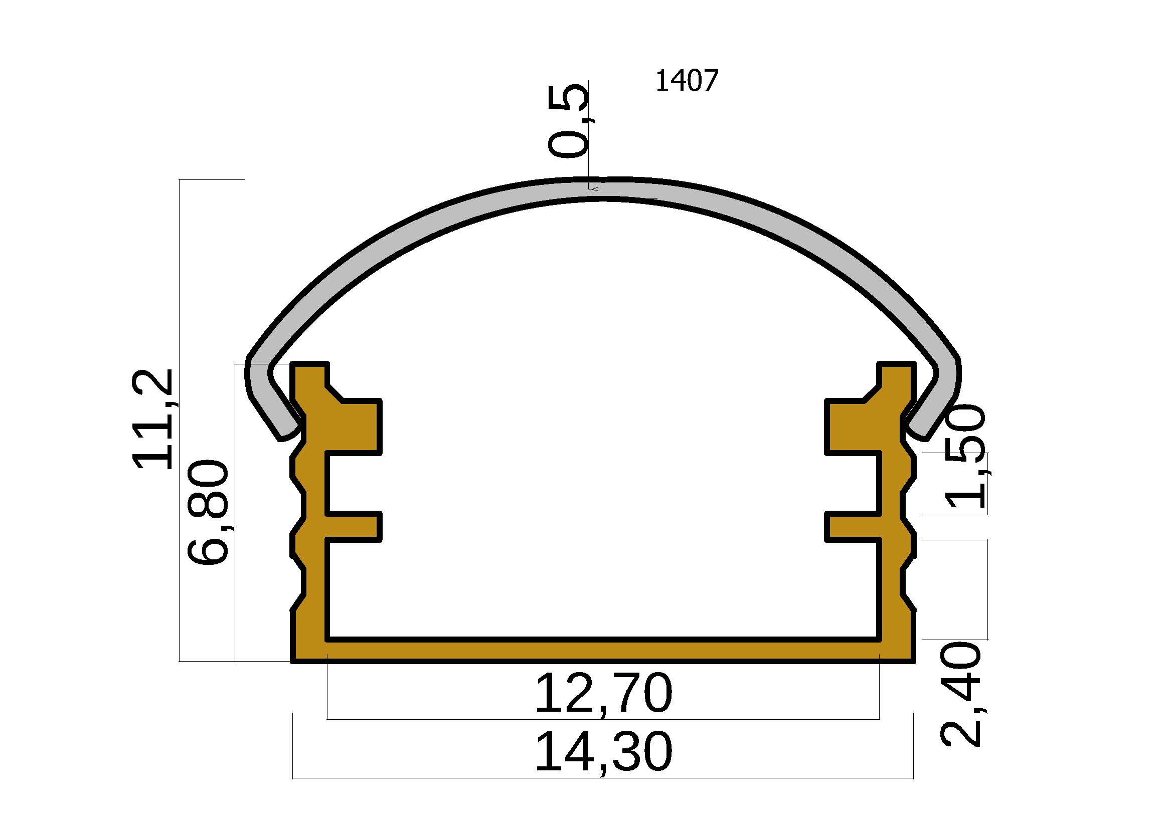 1407 Профиль накладной 14,3х6,8мм для светодиодной ленты, прямой анодированный 2м GLS