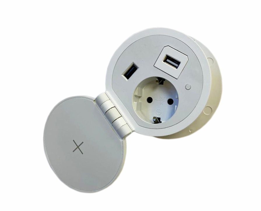 Удлинитель 80 мм, 1 гнездо и 2 USB, Белый + Беспроводная Зарядка