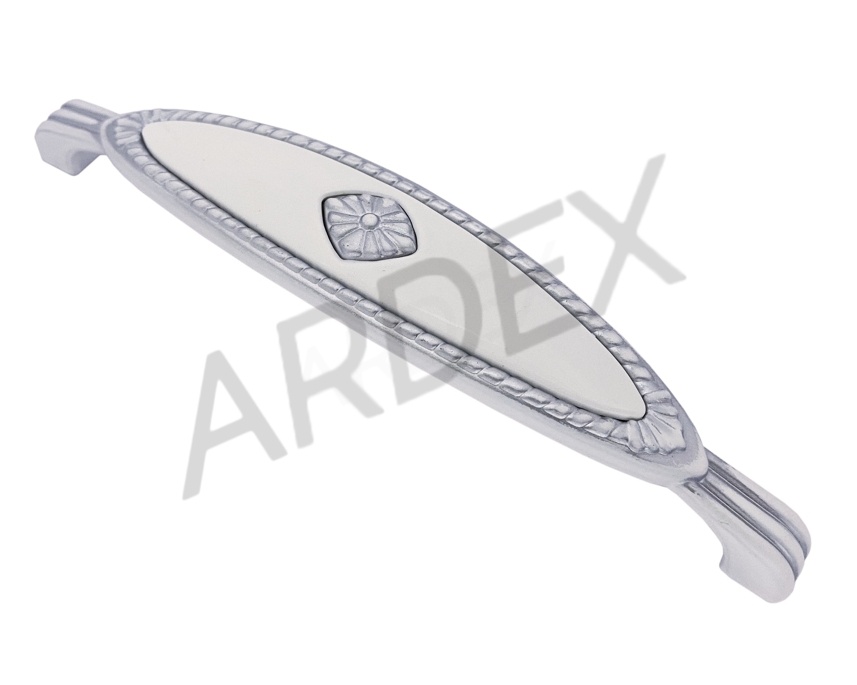 Мебельная фурнитура Ардекс (Ardex) Ручка скоба 128мм Белая с серебром .