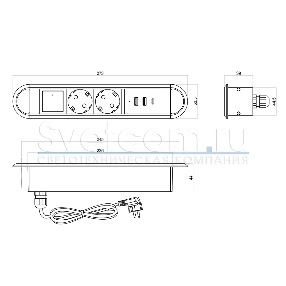 БЛОК РОЗЕТОК СЕРИИ OPTIMA | 2 Х SCHUKO, 250В 10А, 2 Х USB A + USB C 5В, 3А