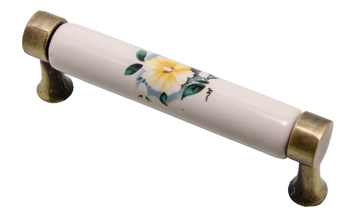 Ручка-скоба цилиндр 96мм фарфор/узор желтый цветок